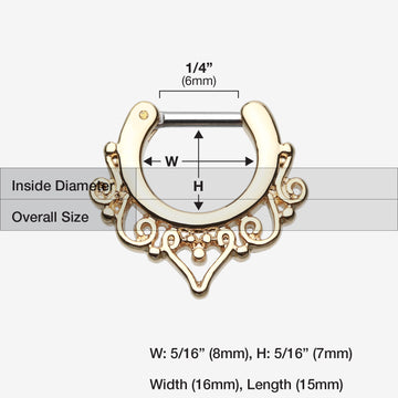 Detail View 1 of Golden Goddess Filigree Septum Clicker-Gold